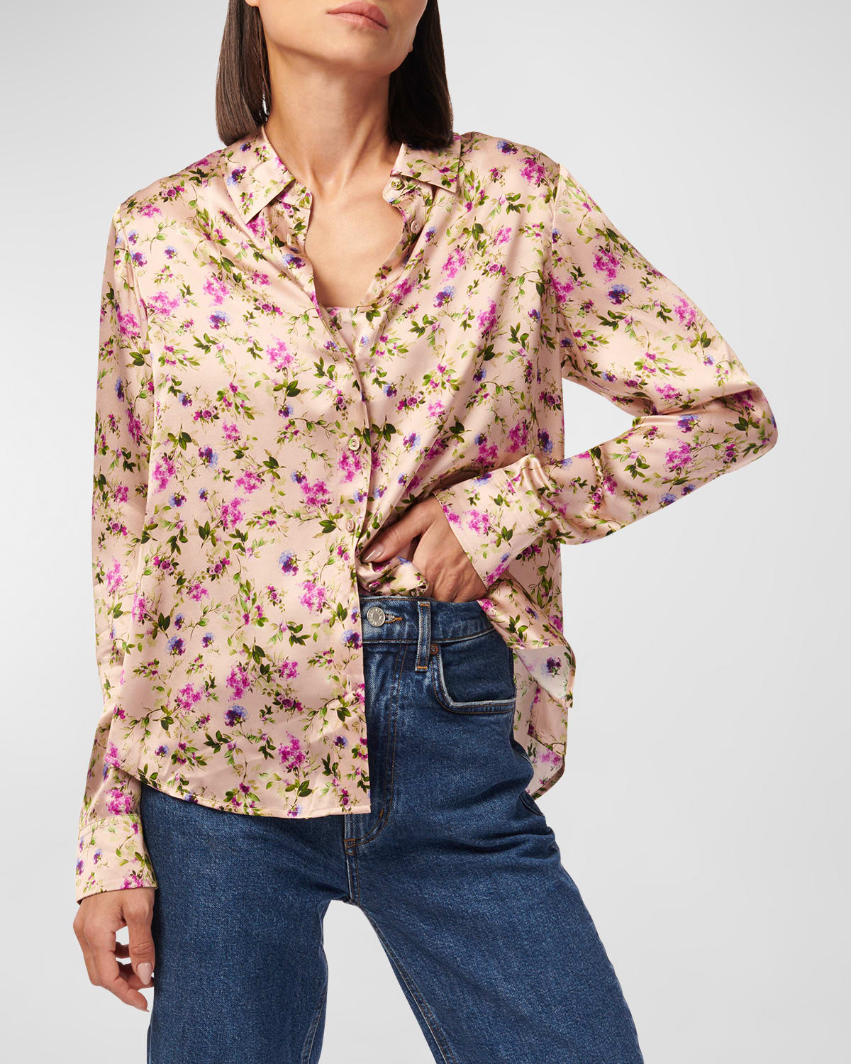 Shop Cami Nyc Crosby Silk Button-front Blouse In Spring Geranium
