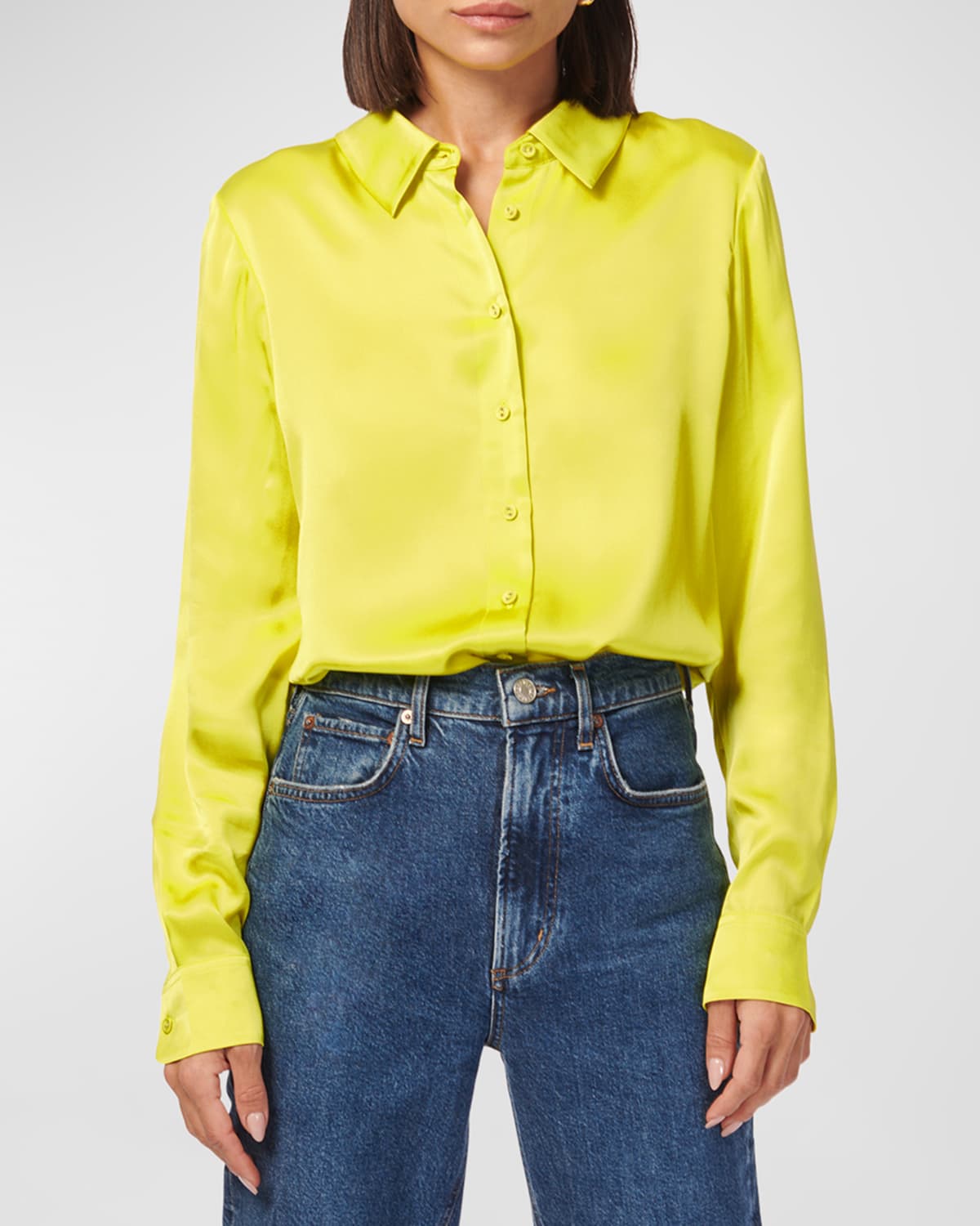 Shop Cami Nyc Crosby Silk Button-front Blouse In Zest