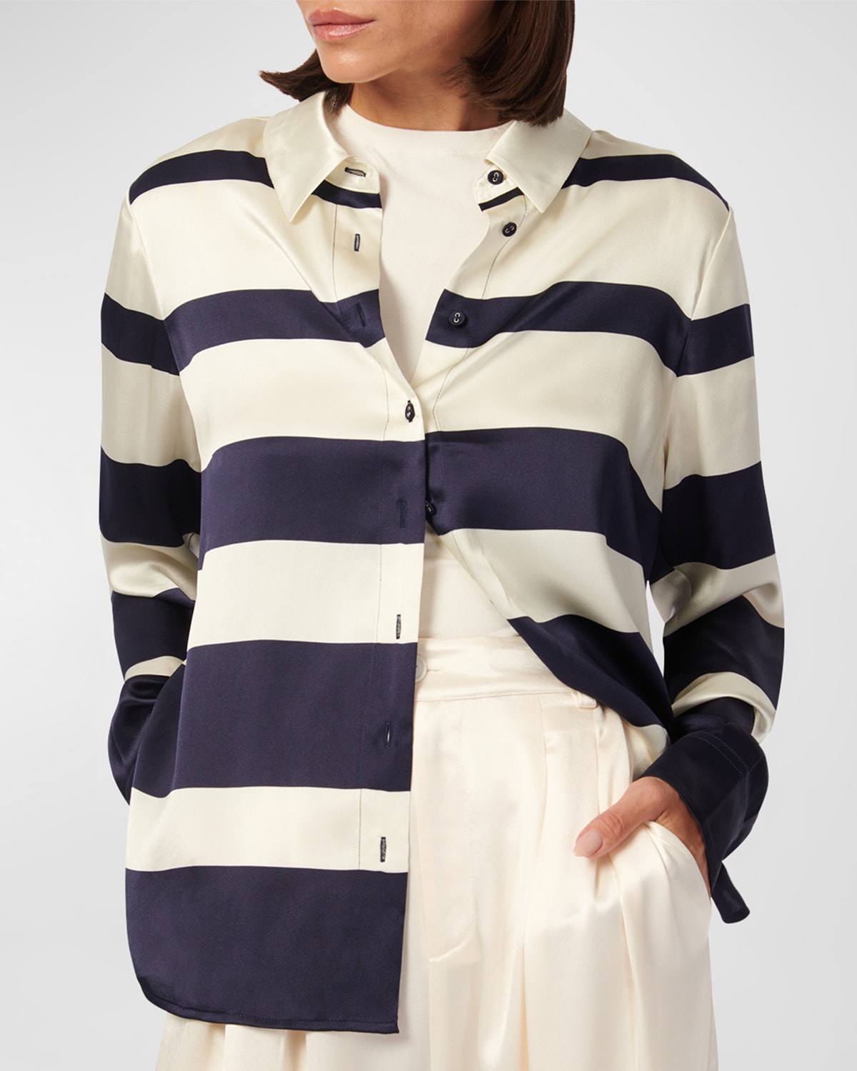 Cami Nyc Crosby Silk Button-front Blouse In Shadow Stripe