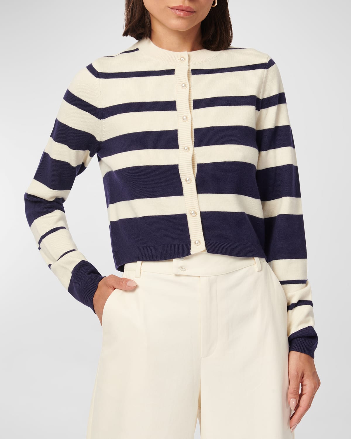 Shop Cami Nyc Kimbra Faux-pearl Embellished Wool Cardigan Sweater In Shadow Stripe