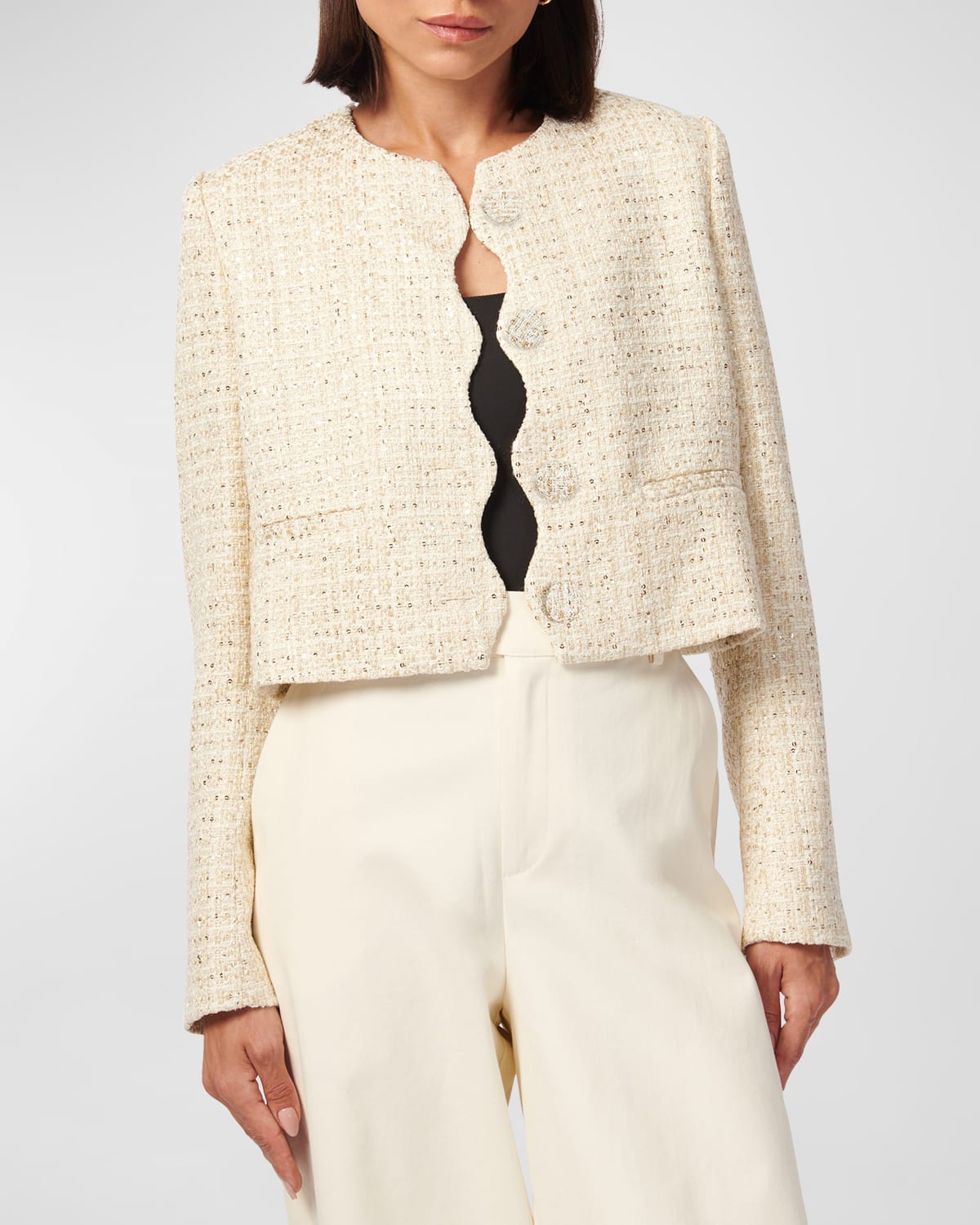 Shop Cami Nyc Giselle Cropped Tweed Blazer In Gold Fleck