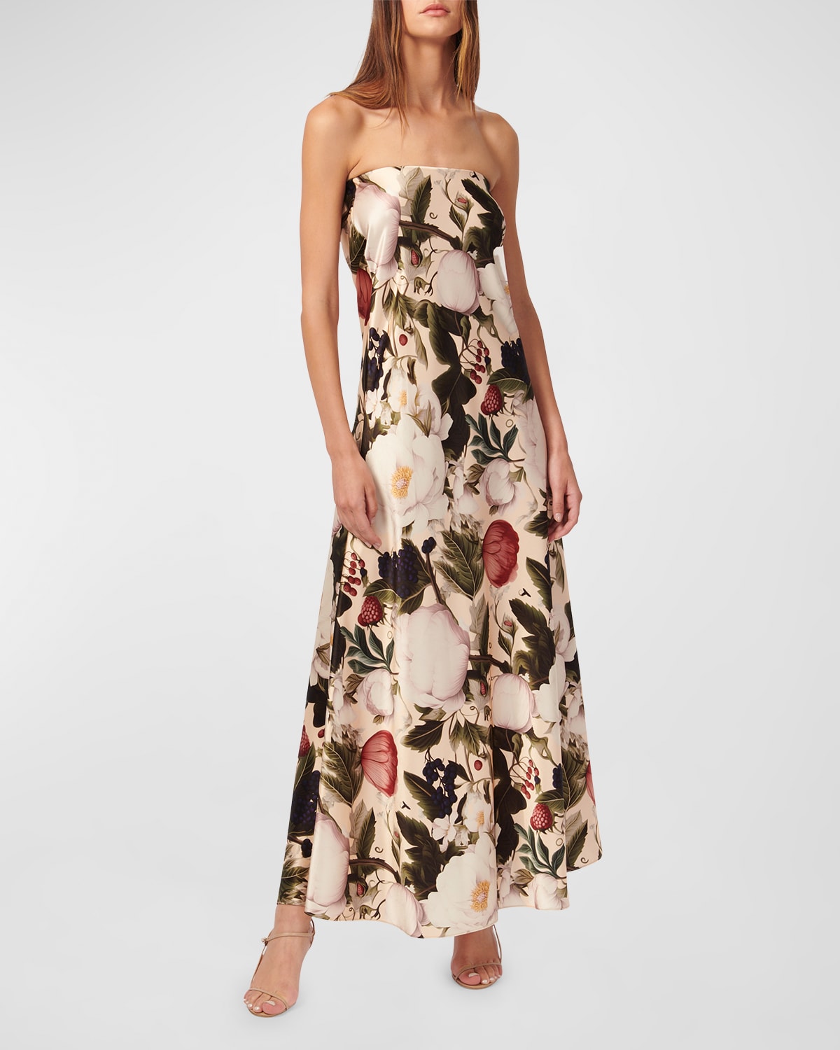 Shop Cami Nyc Noelle Strapless Floral Satin Maxi Dress In English Garden