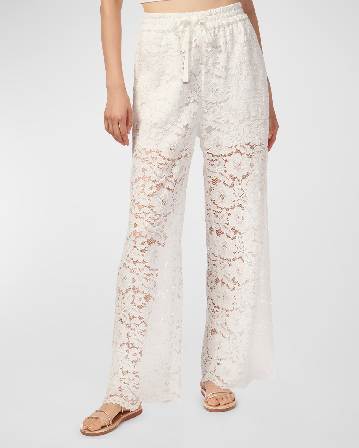 Shop Cami Nyc Dara Floral Crochet Lace Wide-leg Pants In White