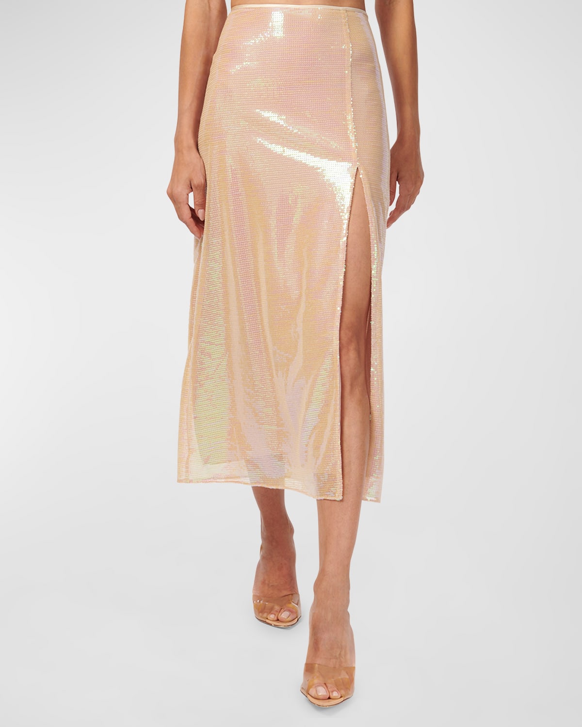 Cami Nyc Artemis Sequin Slit Midi Skirt In Brown