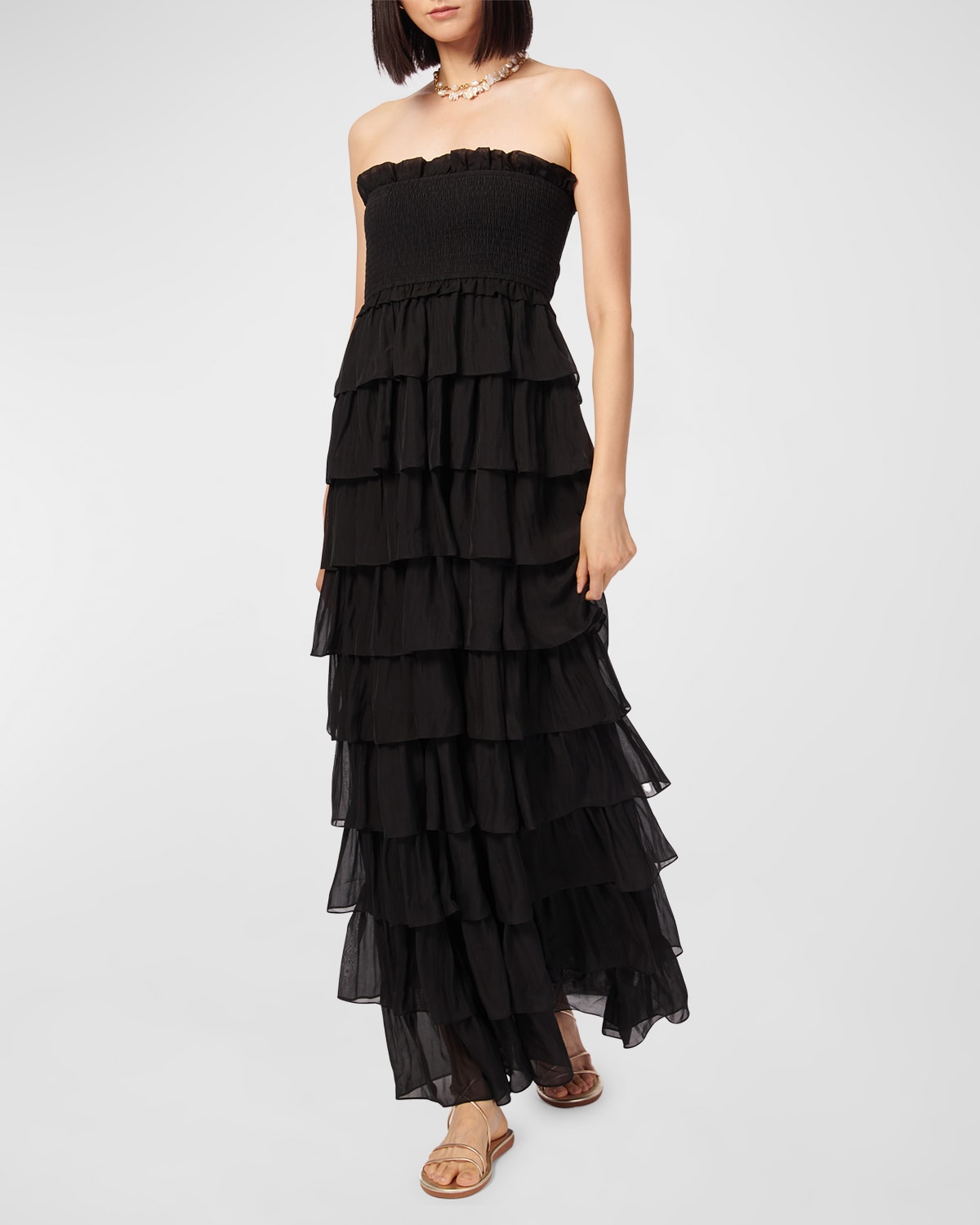 Shop Cami Nyc Stella Strapless Tiered-ruffle Maxi Dress In Black