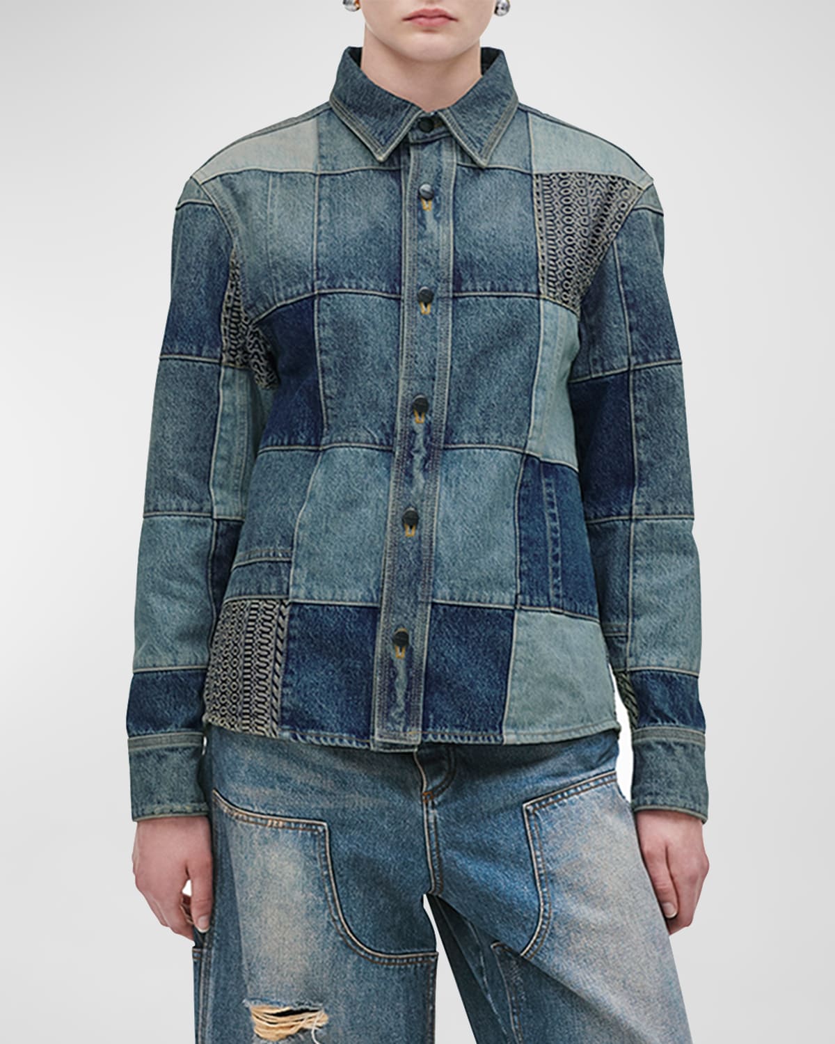 Shop Marc Jacobs Patchwork Denim Shirt In Indigo Multi