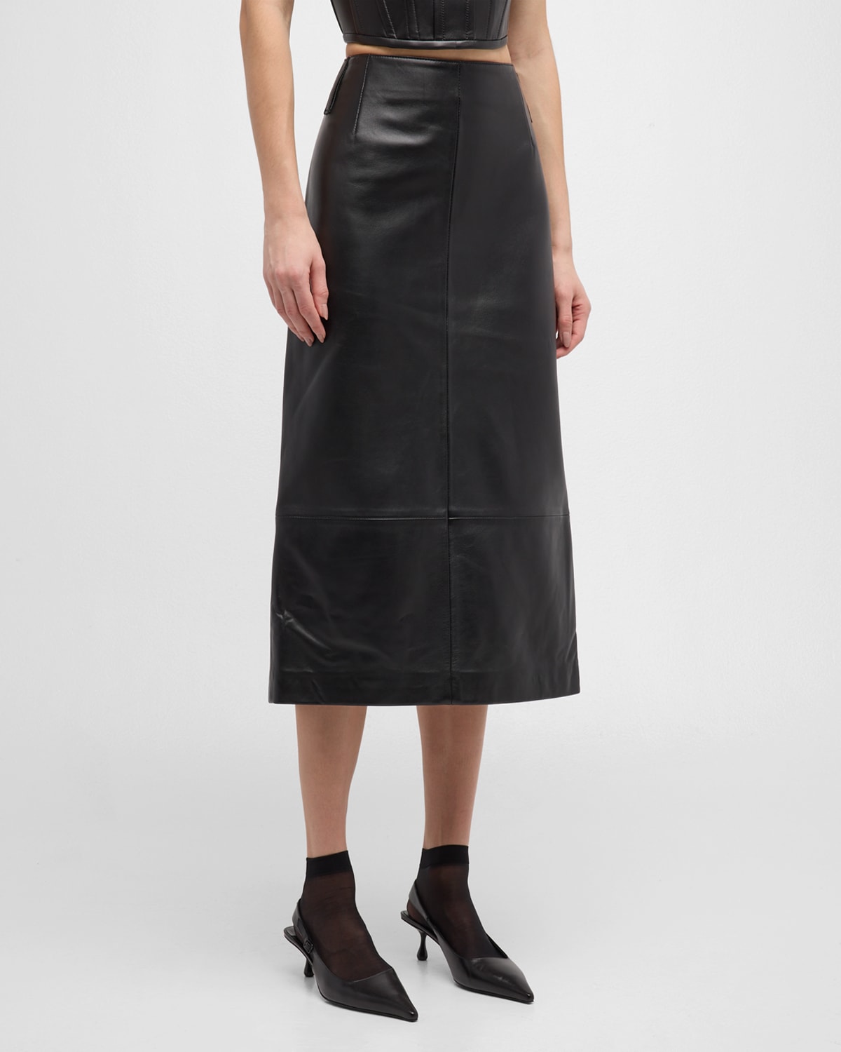 Leather Slim Pencil Midi Skirt