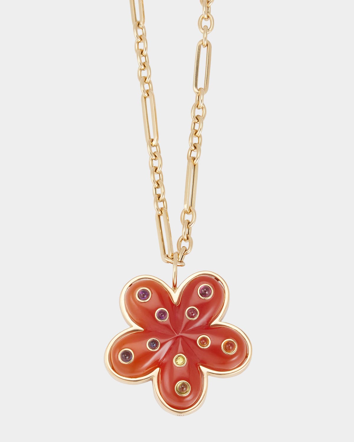 18K Carved Carnelian Flower Necklace