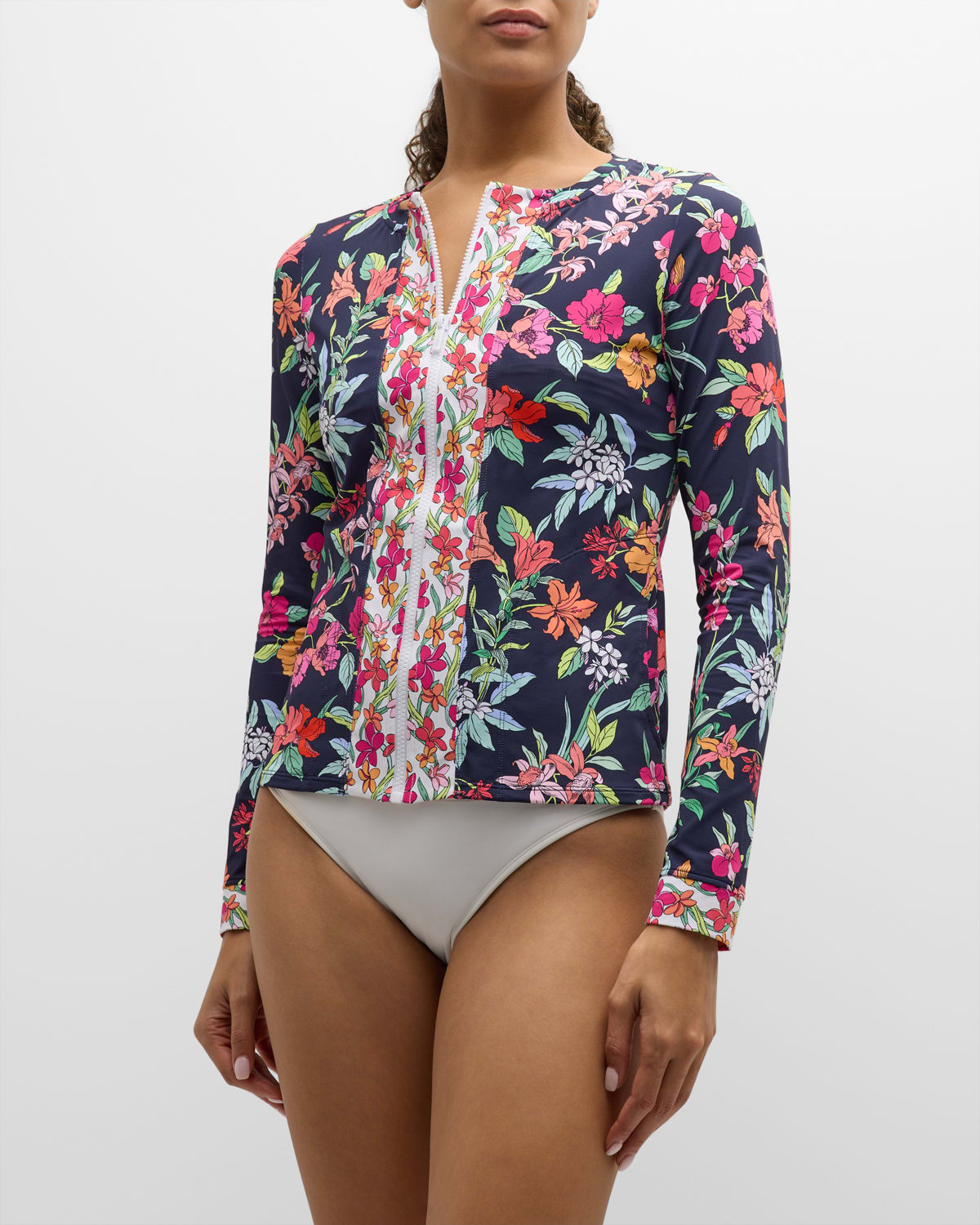 Shop Tommy Bahama Summer Floral Rashguard Swim Top In Mare Navy