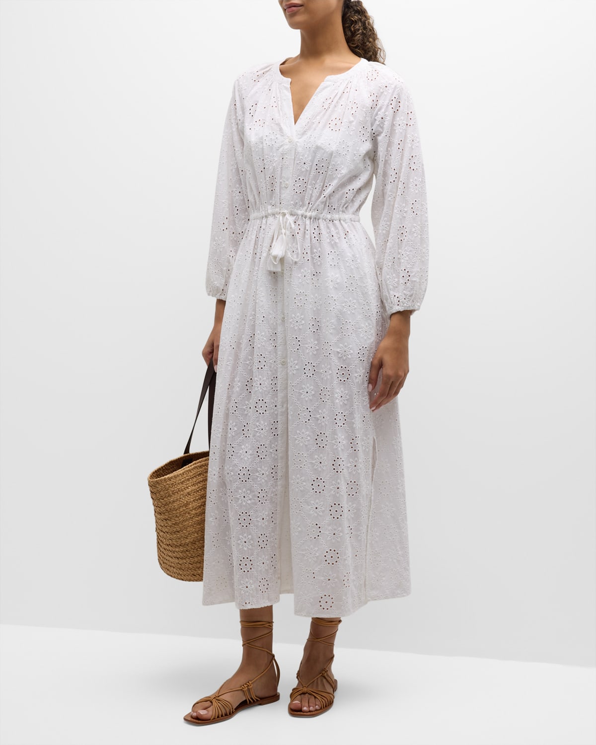 Shop Tommy Bahama Harbour Eyelet Button-front Midi Dress In White