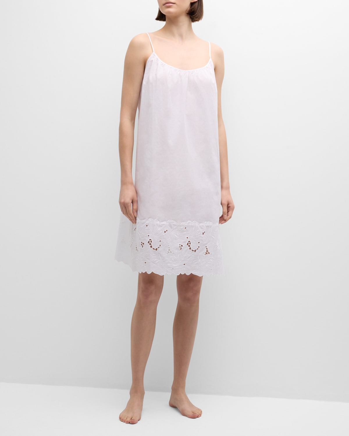 Shop Hanro Clara Floral-embroidered Cotton Chemise In White