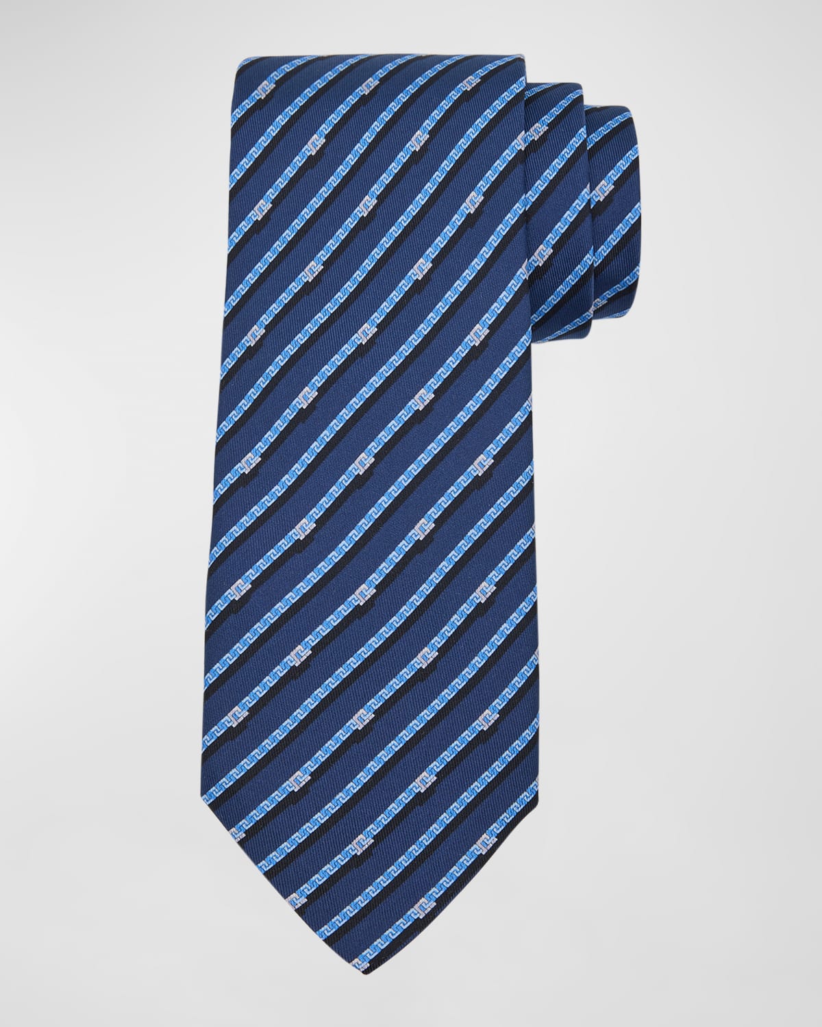 Ferragamo Men's Venere Gancini Stripe Silk Tie In Navy