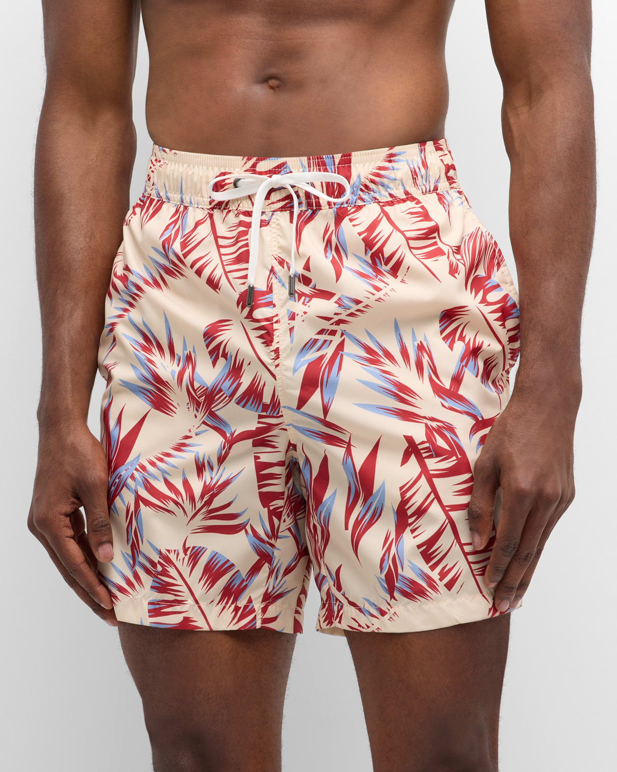Shop Onia Men's Charles 7 Palm-print Swim Shorts In Tan Multi