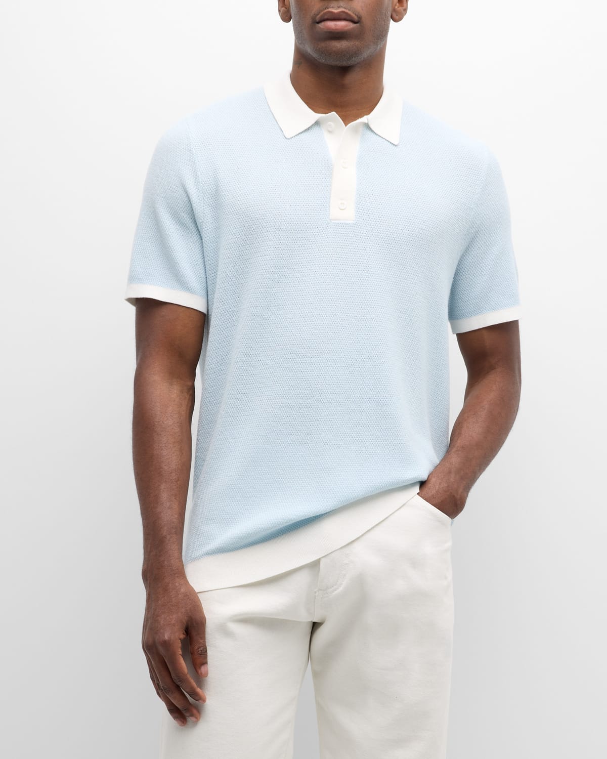 Shop Onia Men's Cotton Knit Polo Shirt In Pale Blue/white
