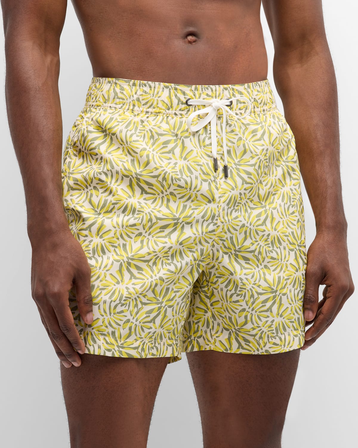 Shop Onia Men's Charles 5 Palm-print Swim Shorts In Cream Multi