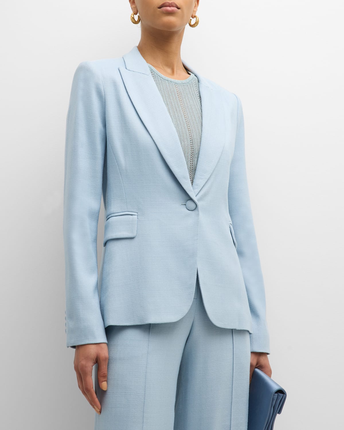 Shop Adam Lippes Stretch Canvas Single-breasted Blazer Jacket In Pale Blue