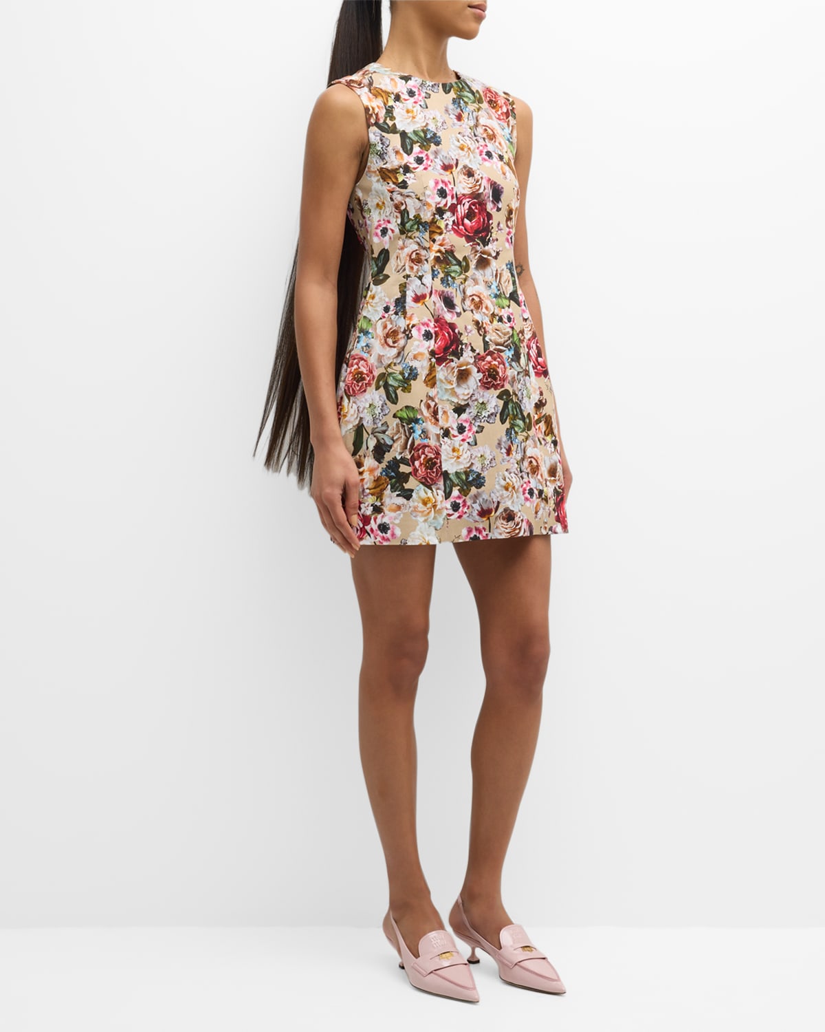 Shop Adam Lippes Flower-print Sleeveless Cotton Twill Mini Dress In Khaki Floral
