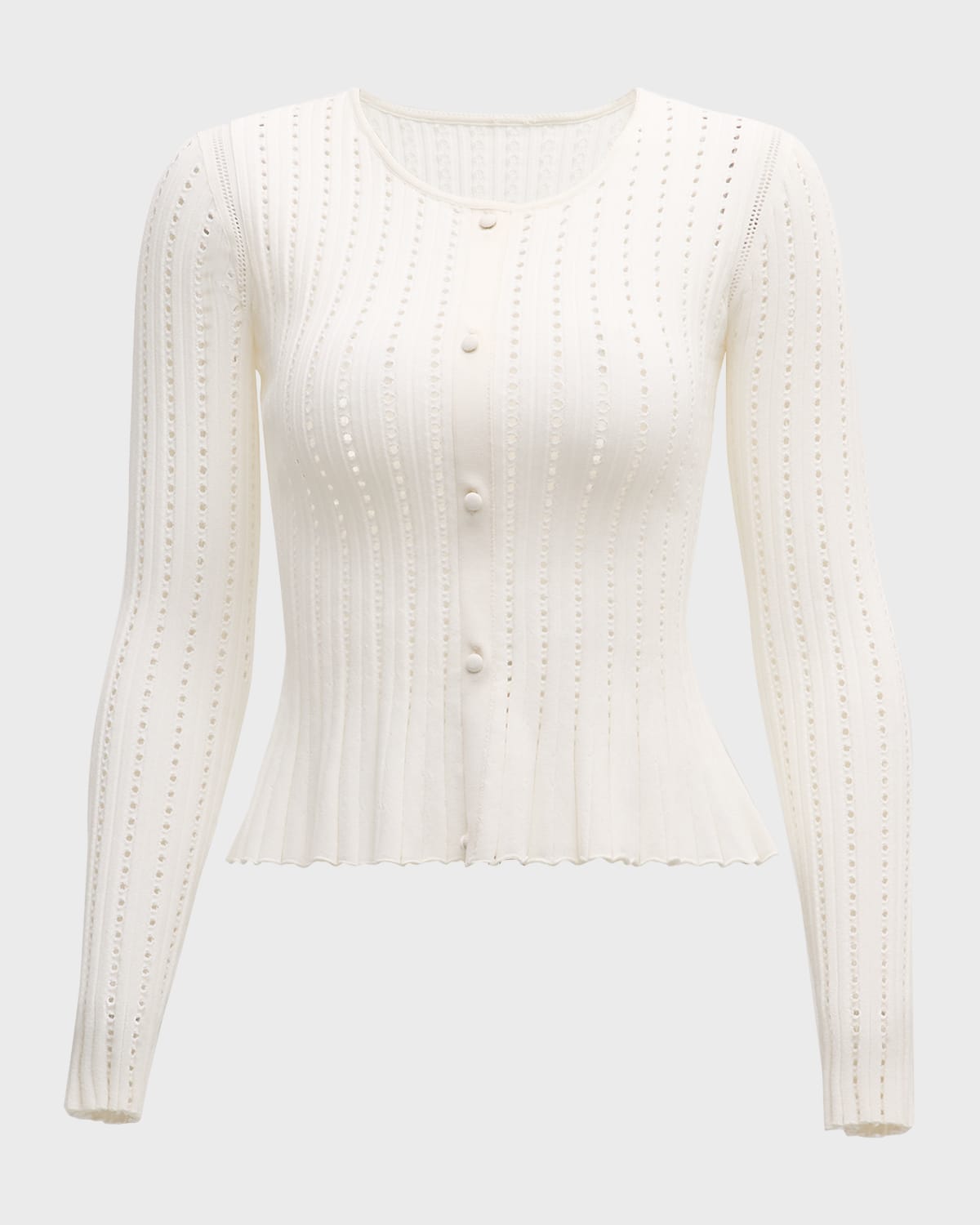 Adam Lippes Pointelle-knit Peplum Cardigan In Ivory