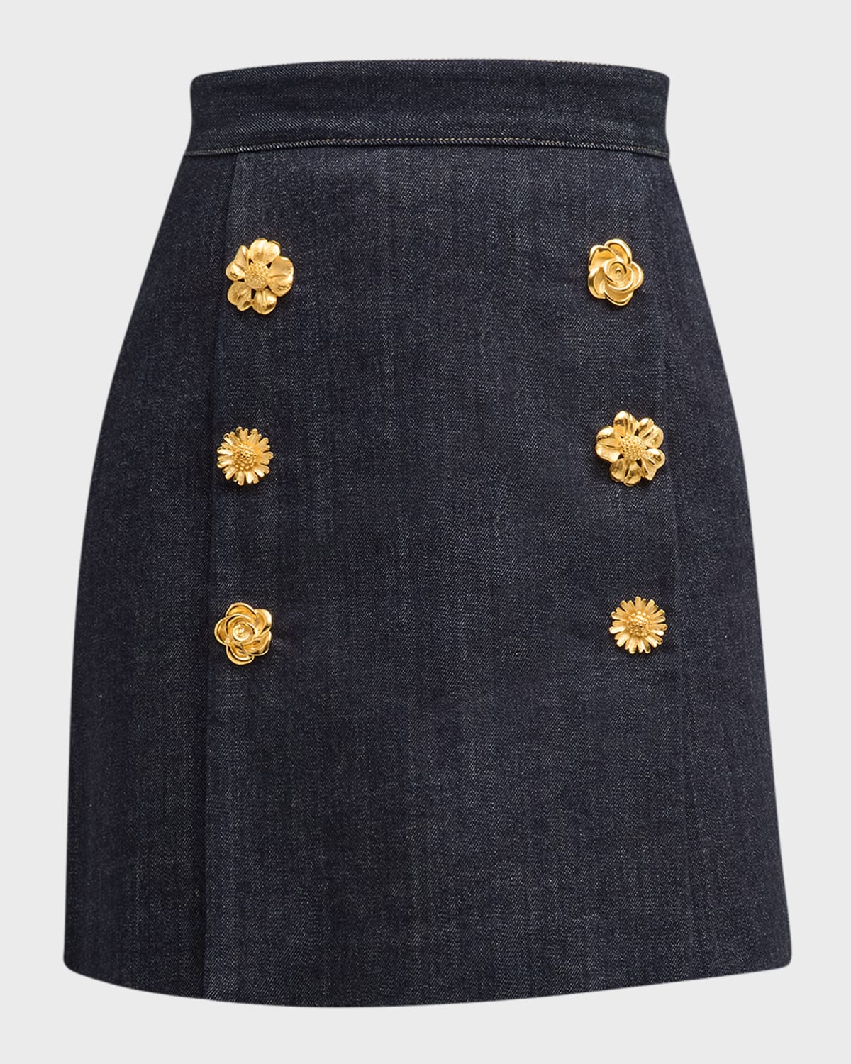 Adam Lippes Flower Button-front Stretch Denim Mini Skirt In