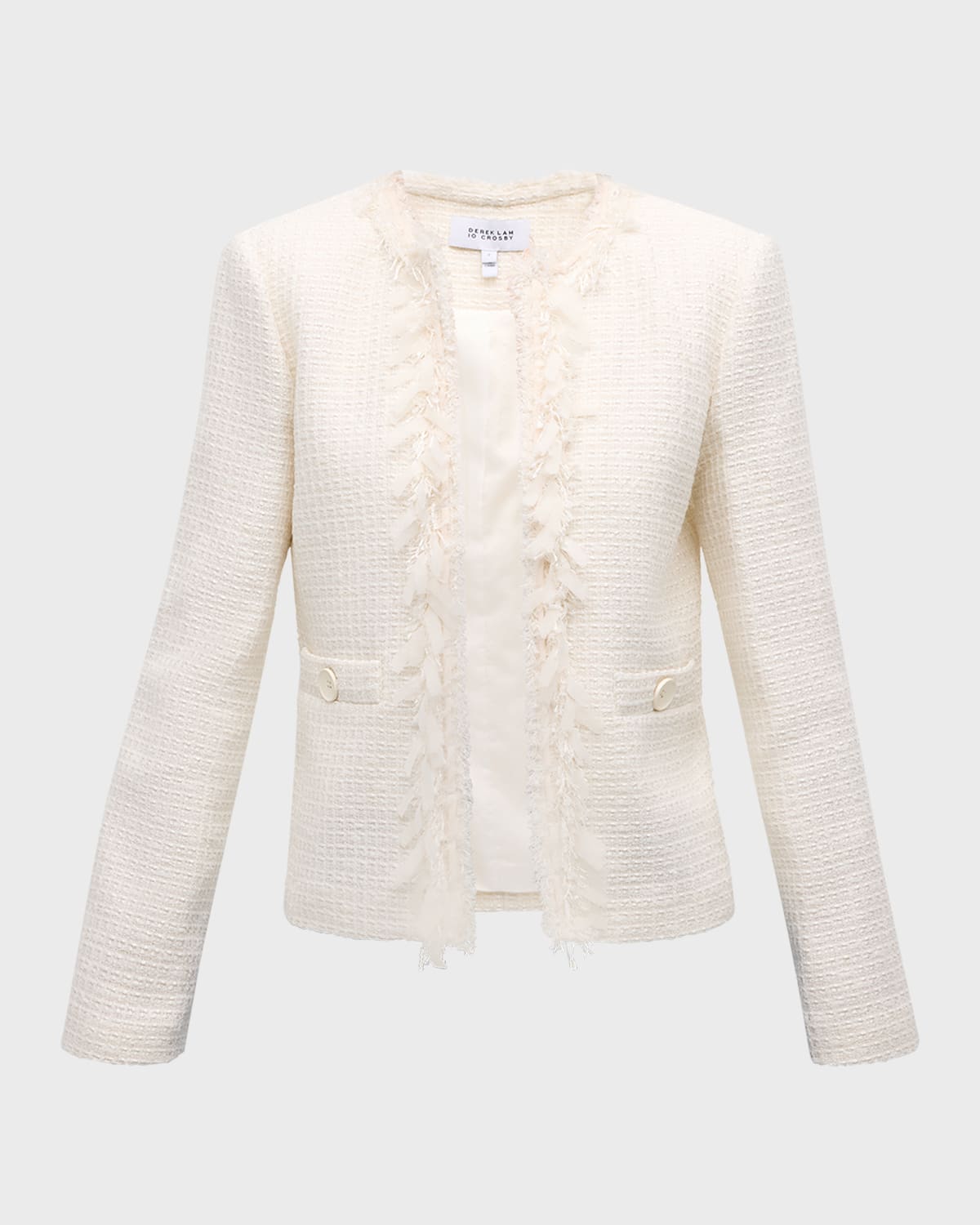 Derek Lam 10 Crosby Garcia Fringe-trim Tweed Jacket In Blanc De Blanc