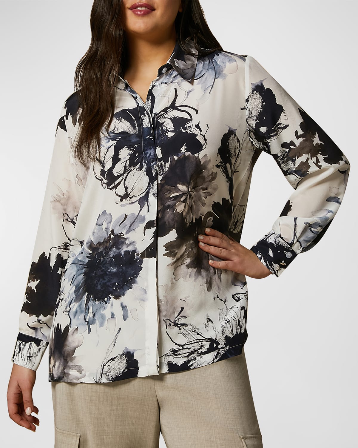 Plus Size Biella Floral-Print Silk Shirt