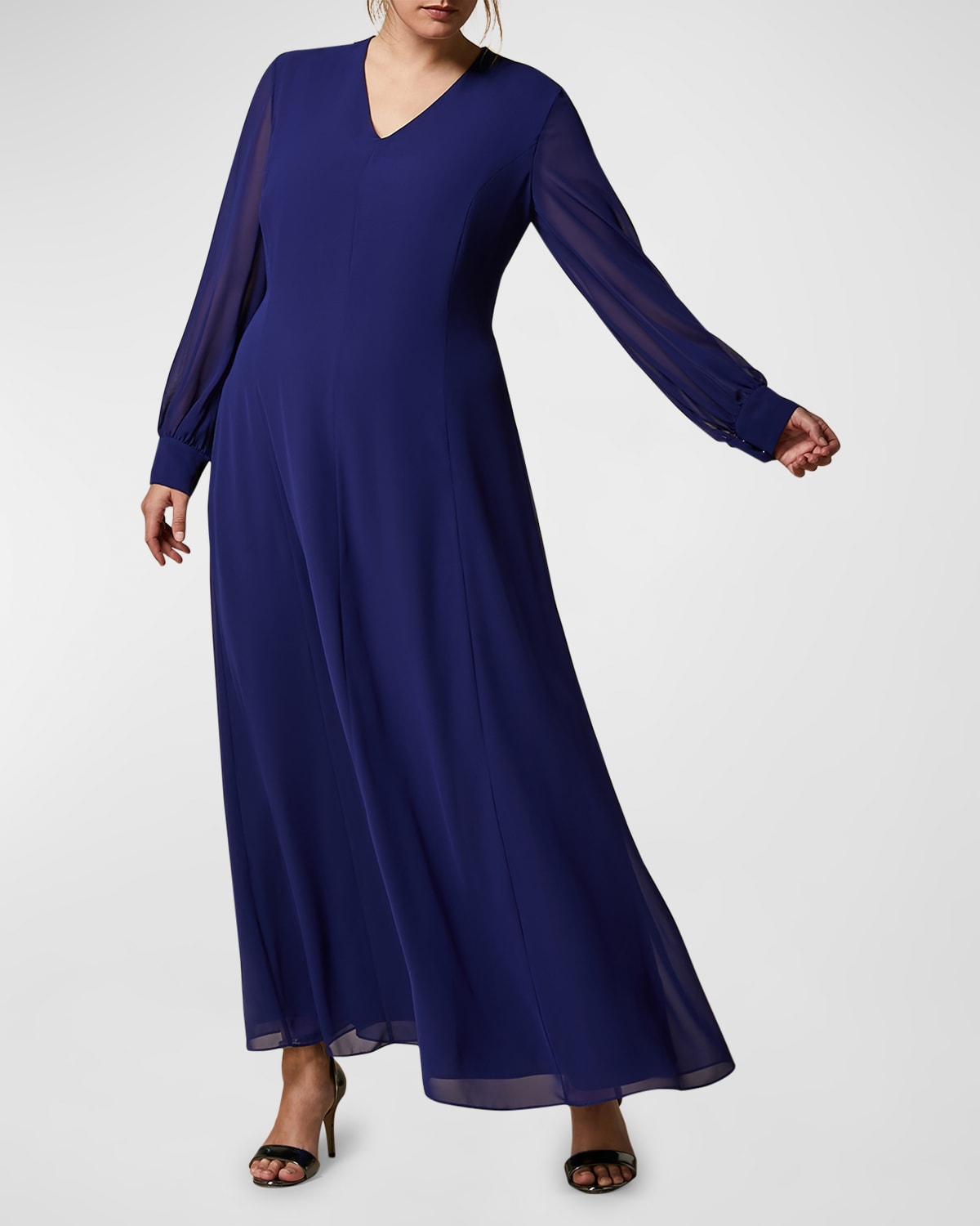 Shop Marina Rinaldi Plus Size Cambio Sheer-sleeve A-line Maxi Dress In Cornflower Blue