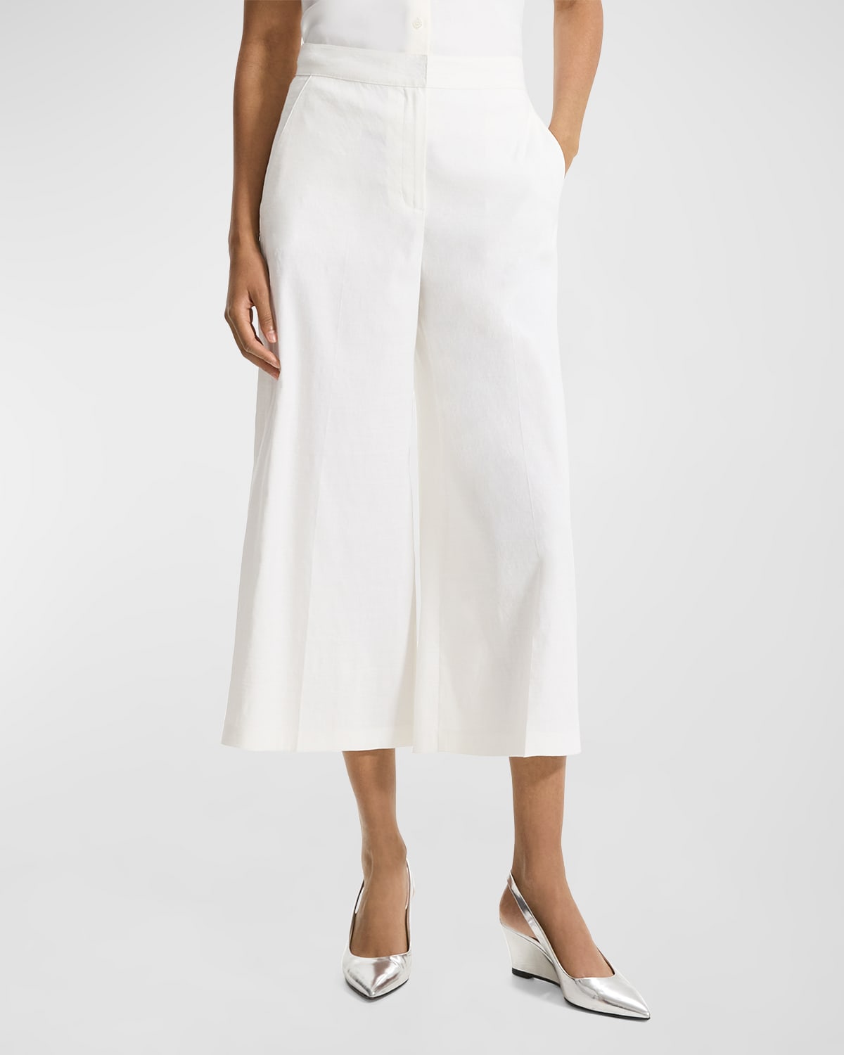 Theory Terena Cropped Wide-leg Trousers In White