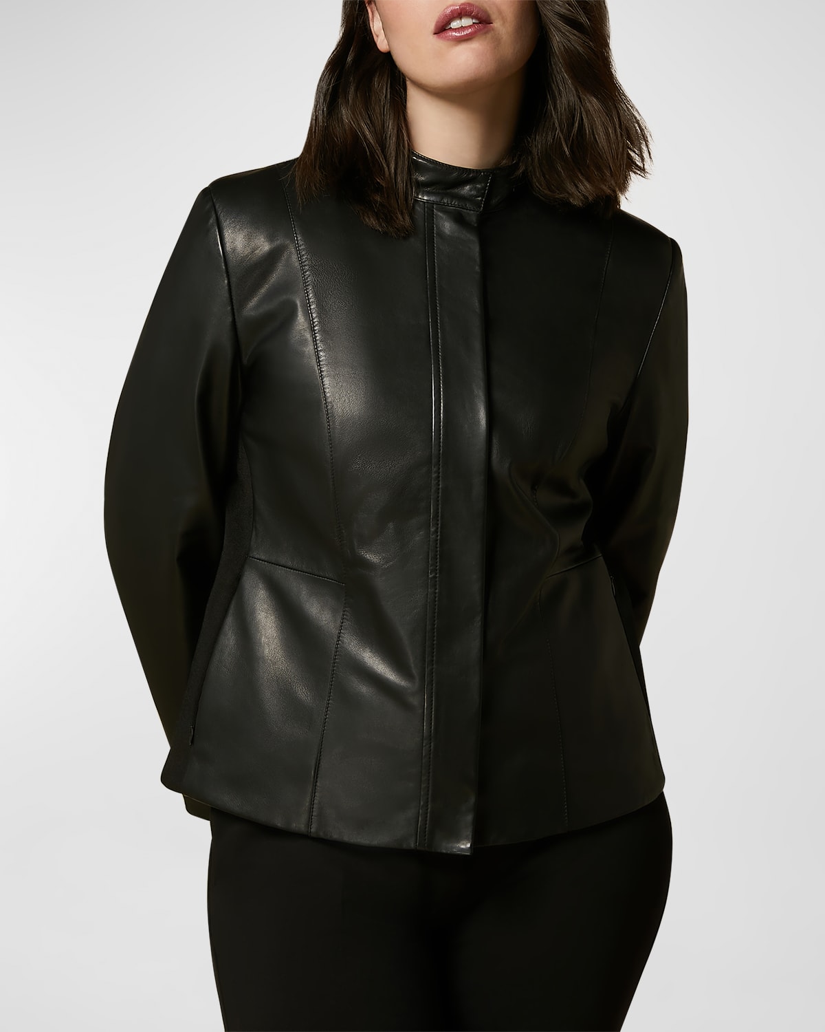 Plus Size Rivetto Zip-Front Leather Jacket
