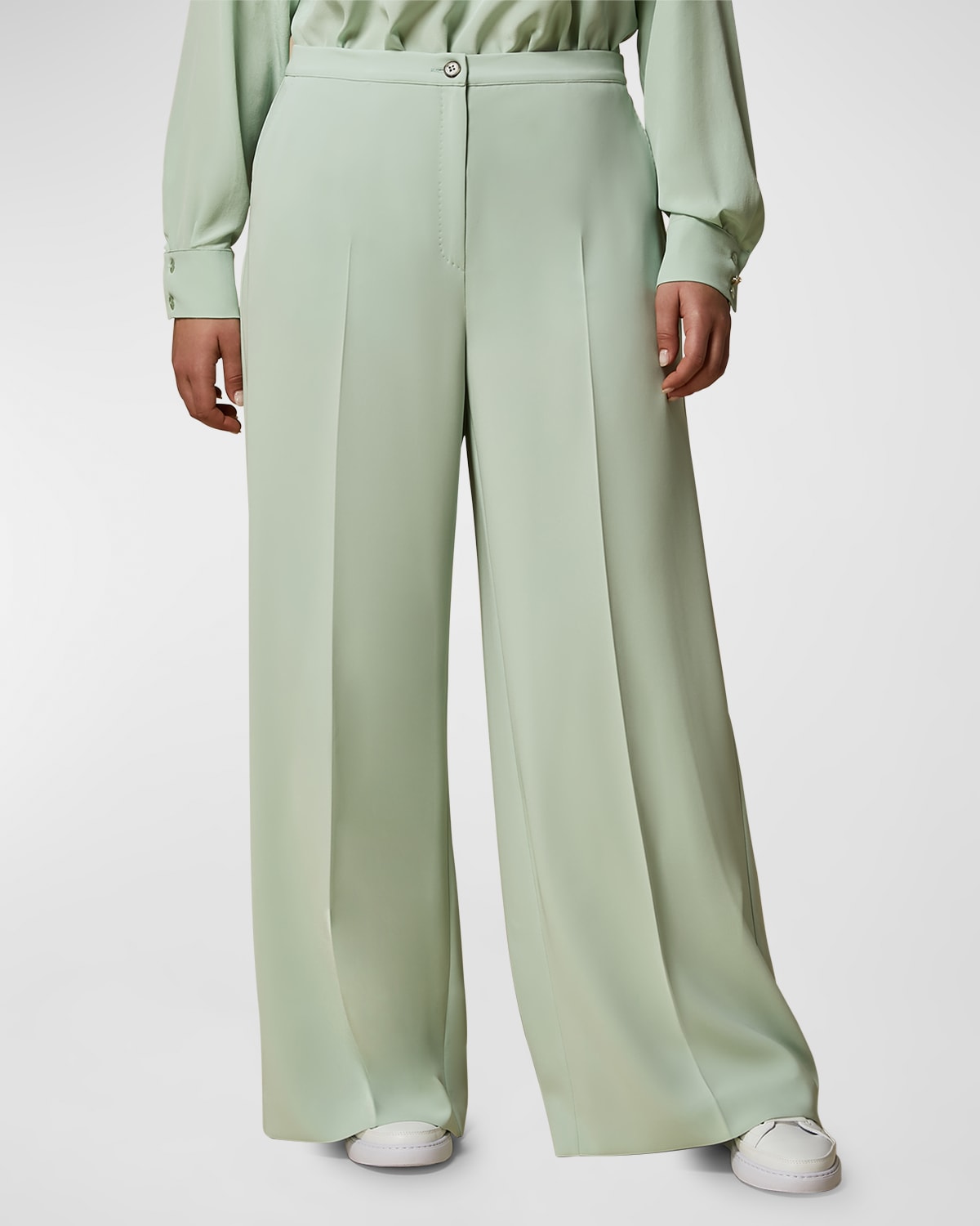 Marina Rinaldi Plus Size Uggioso High-rise Cady Palazzo Pants In Pastel Green