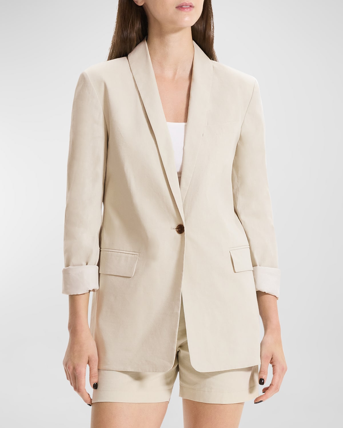 Shop Theory Rolled-sleeve Shawl Collar Jacket In Straw