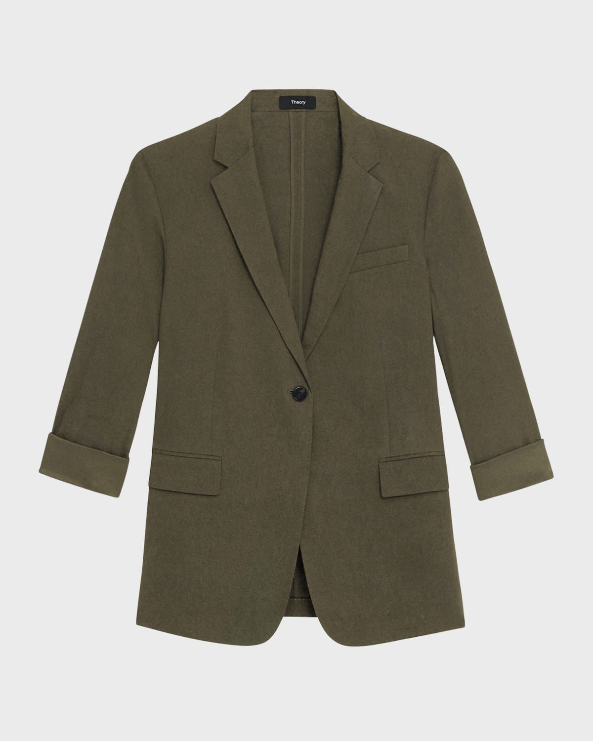 Theory Rolled-sleeve Shawl Collar One-button Jacket In Dark Olive
