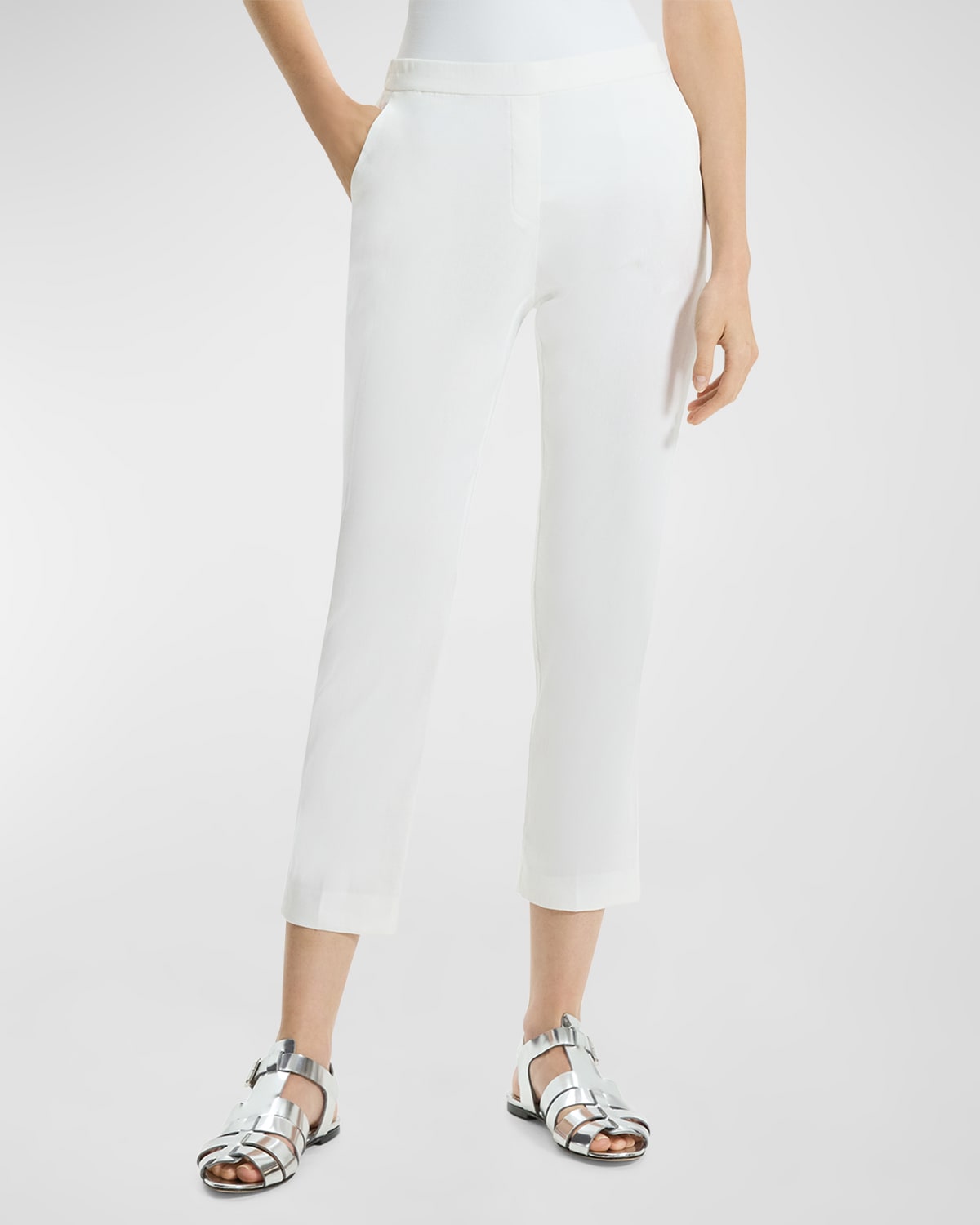 Shop Theory Treeca Cropped Slim Pull-on Pants In White