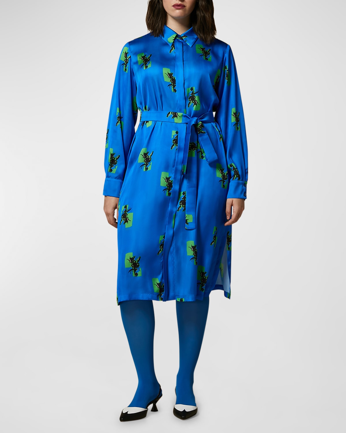 Shop Marina Rinaldi Plus Size Dravenna Floral-print Midi Shirtdress In Cornflower