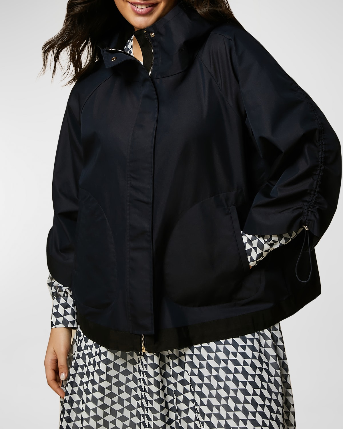 Shop Marina Rinaldi Plus Size Ecru Hooded Water-resistant Jacket In Midnightblue