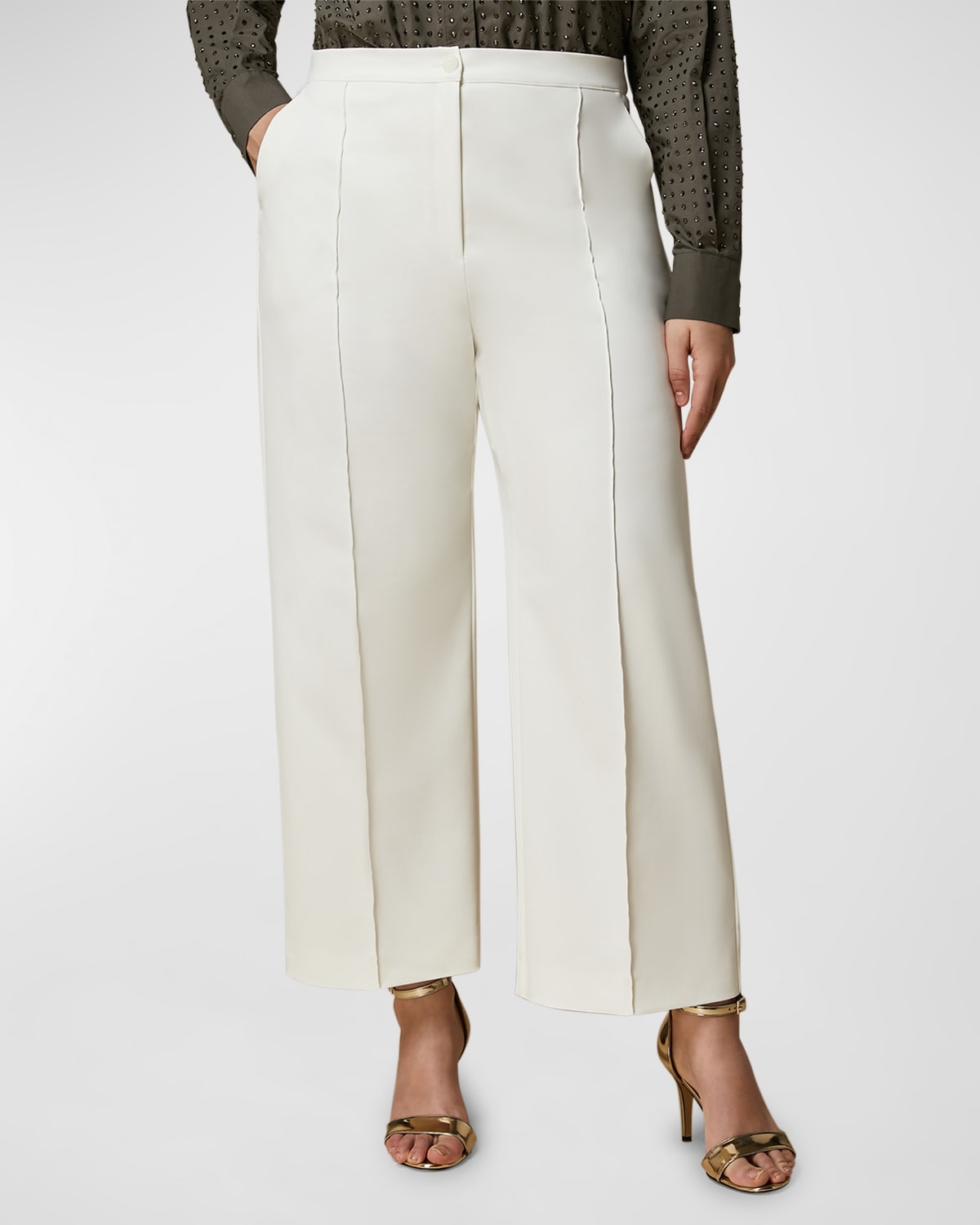 Shop Marina Rinaldi Plus Size Ermes Cropped High-rise Canvas Pants In White