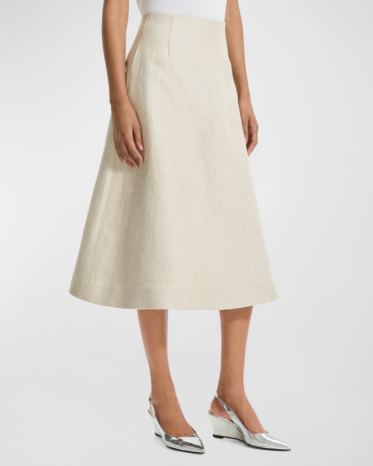 Shop Theory Linen Tweed Full Midi Circle Skirt In Straw