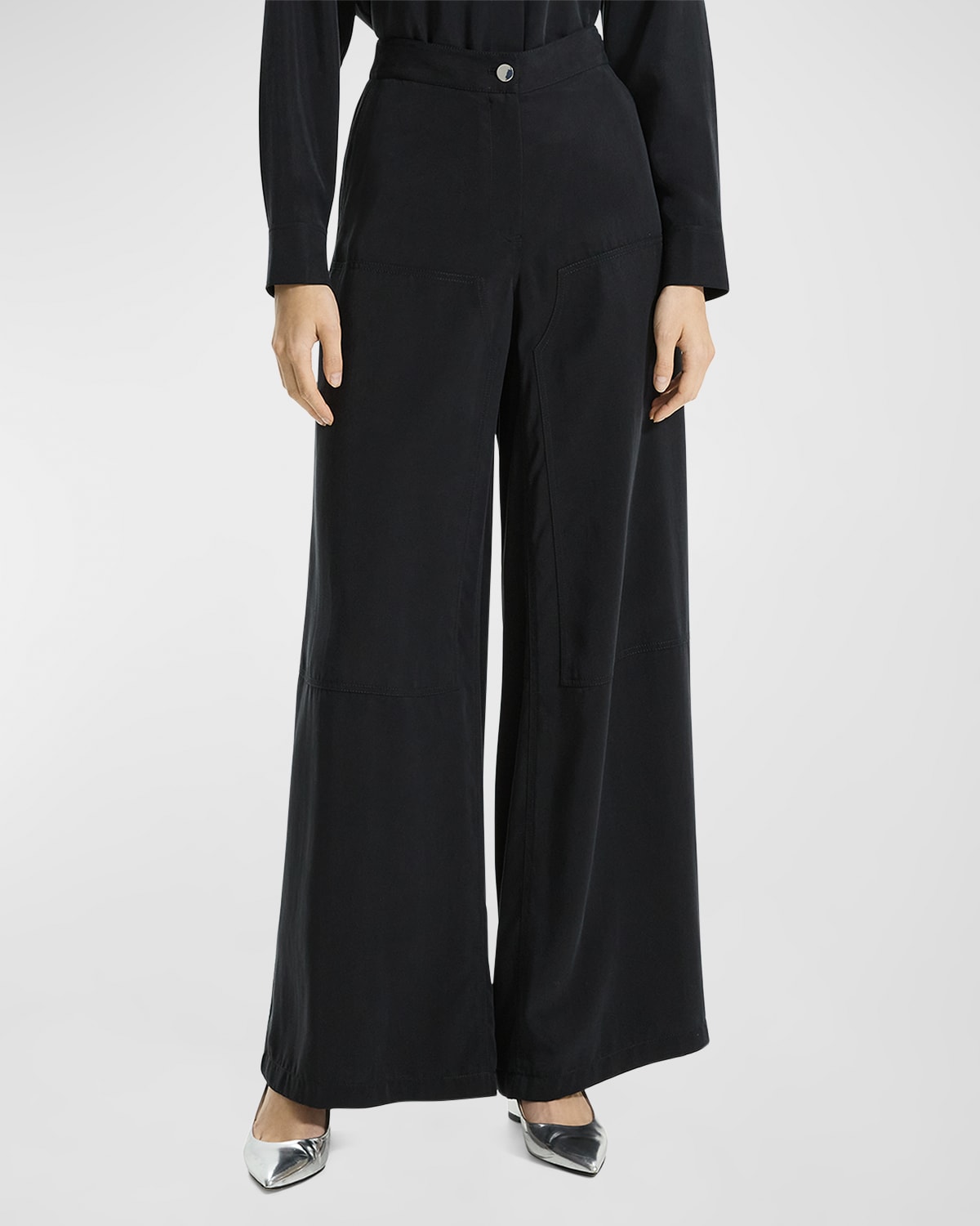 Shop Theory Fluid Wide-leg Cargo Pants In Black