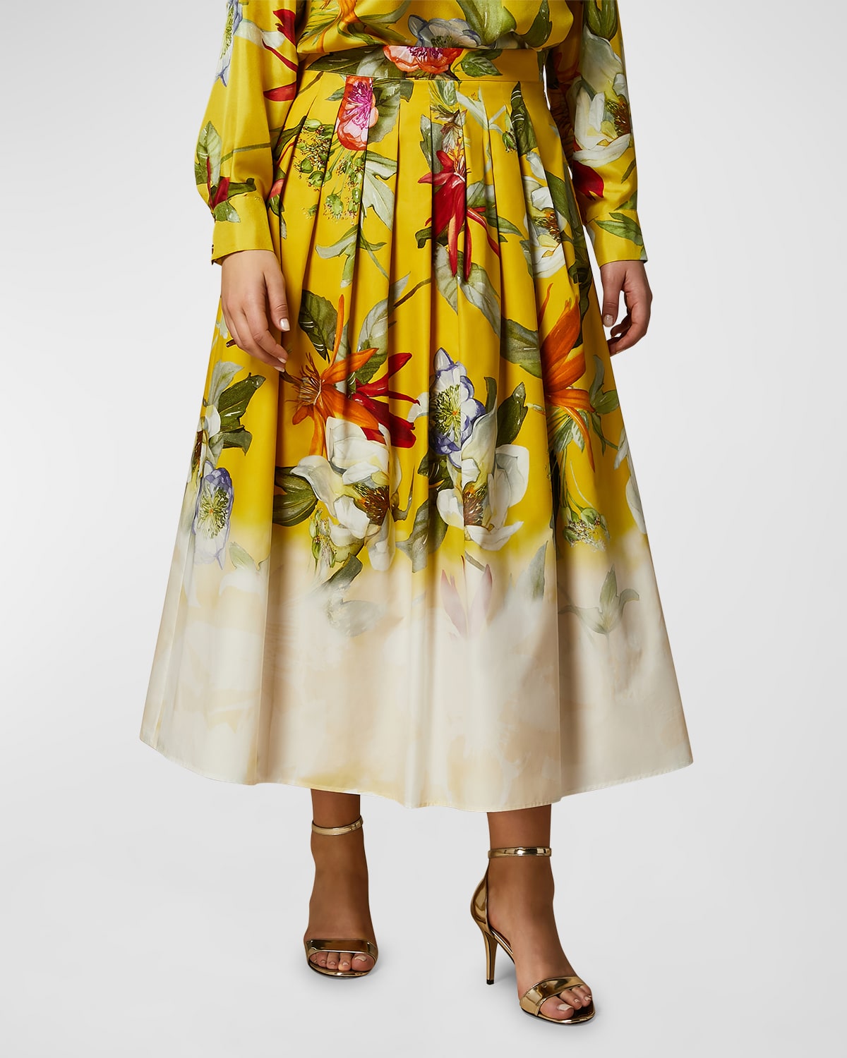 Shop Marina Rinaldi Plus Size Abaco Floral Pleated Midi Skirt In Lemon Big