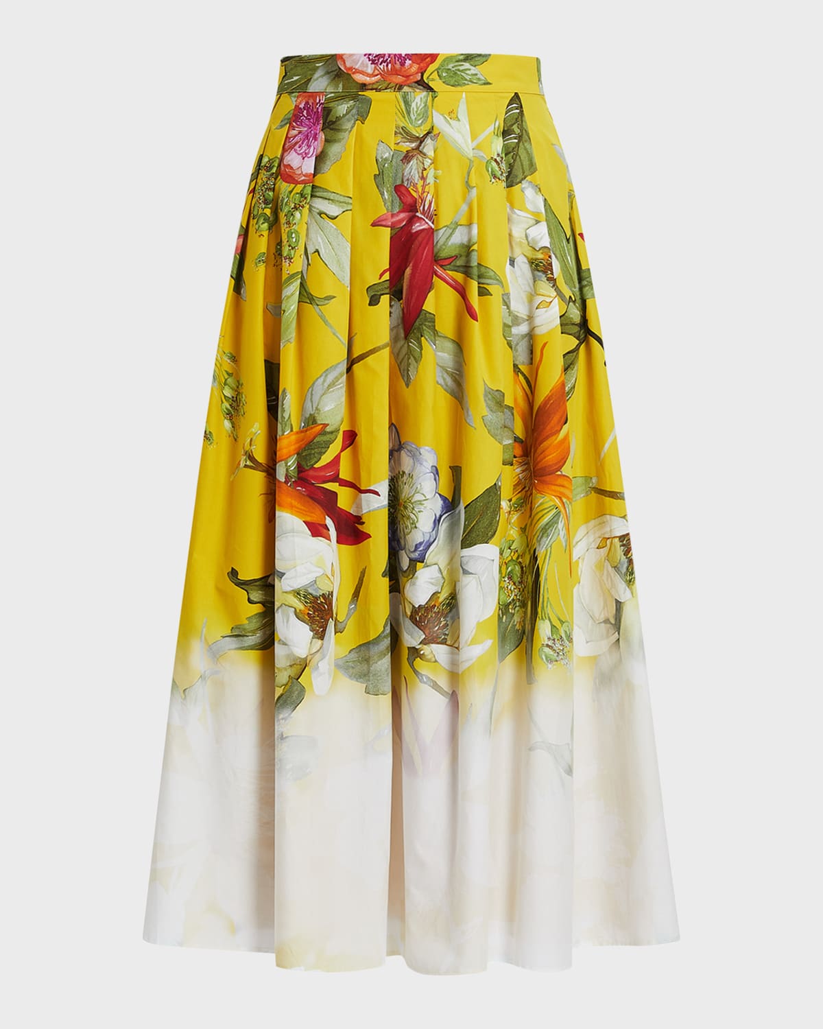Marina Rinaldi Abaco Floral-print Cotton-poplin Midi Skirt In Lemon Big