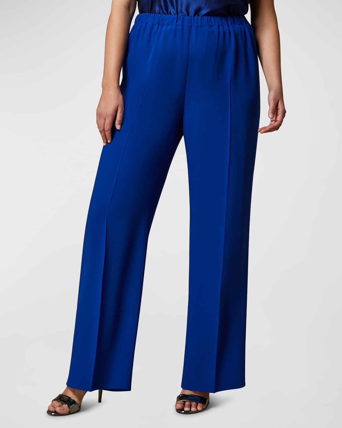 Shop Marina Rinaldi Plus Size Agile High-rise Crepe Satin Pants In Cornflower Blue