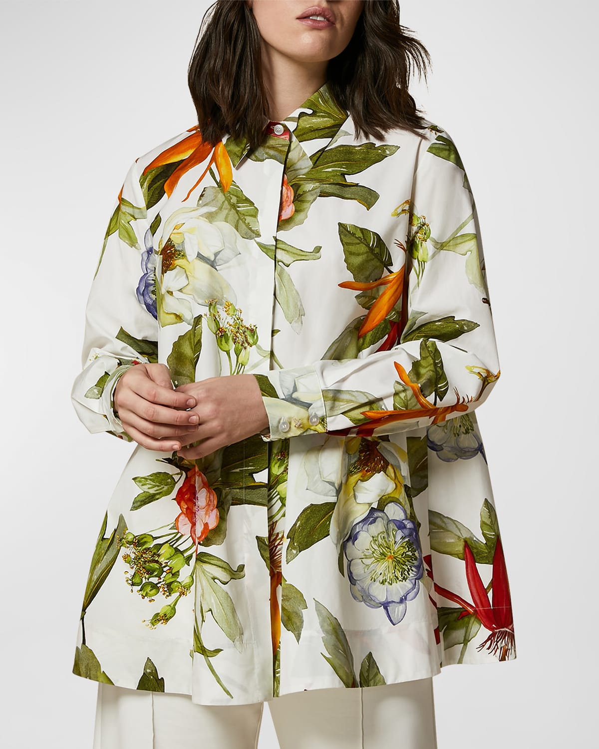 Plus Size Appia Floral Button Down A-Line Blouse