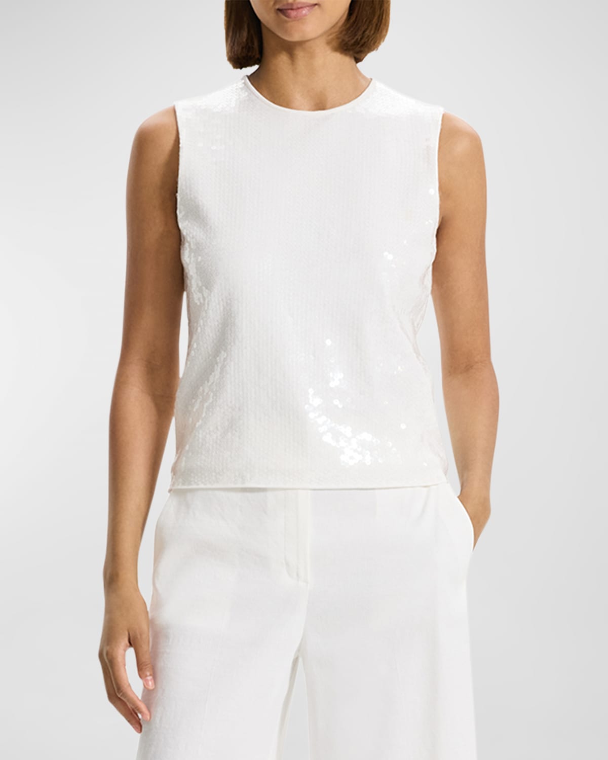 Shop Theory Sequin Sleeveless Shell Top In White