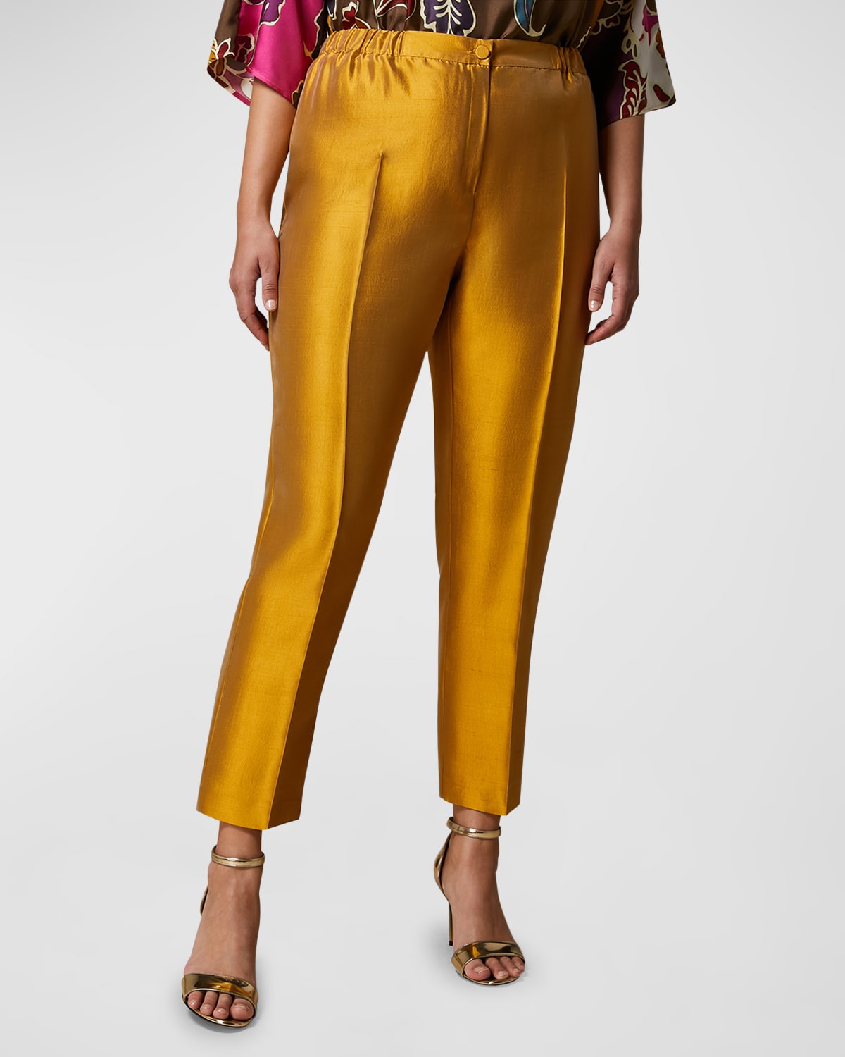 Shop Marina Rinaldi Plus Size Nigeria Silk Cigarette Trousers In Gold