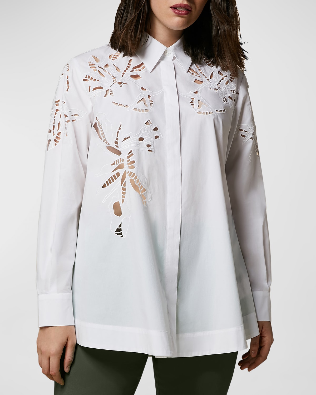 Shop Marina Rinaldi Plus Size Teorema Floral-embroidered Shirt In Optical White