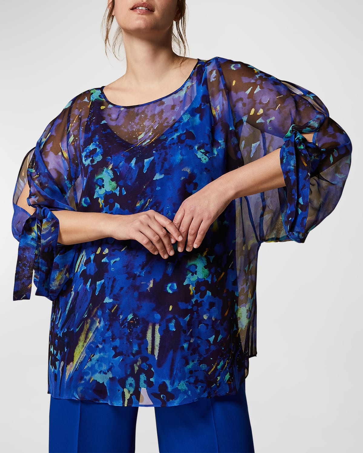 Shop Marina Rinaldi Plus Size Uvina Printed Split-sleeve Blouse In Purple