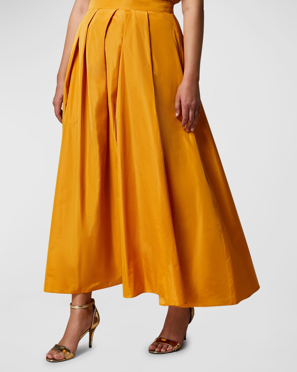 Shop Marina Rinaldi Plus Size Aderire Pleated Taffeta Maxi Skirt In Gold