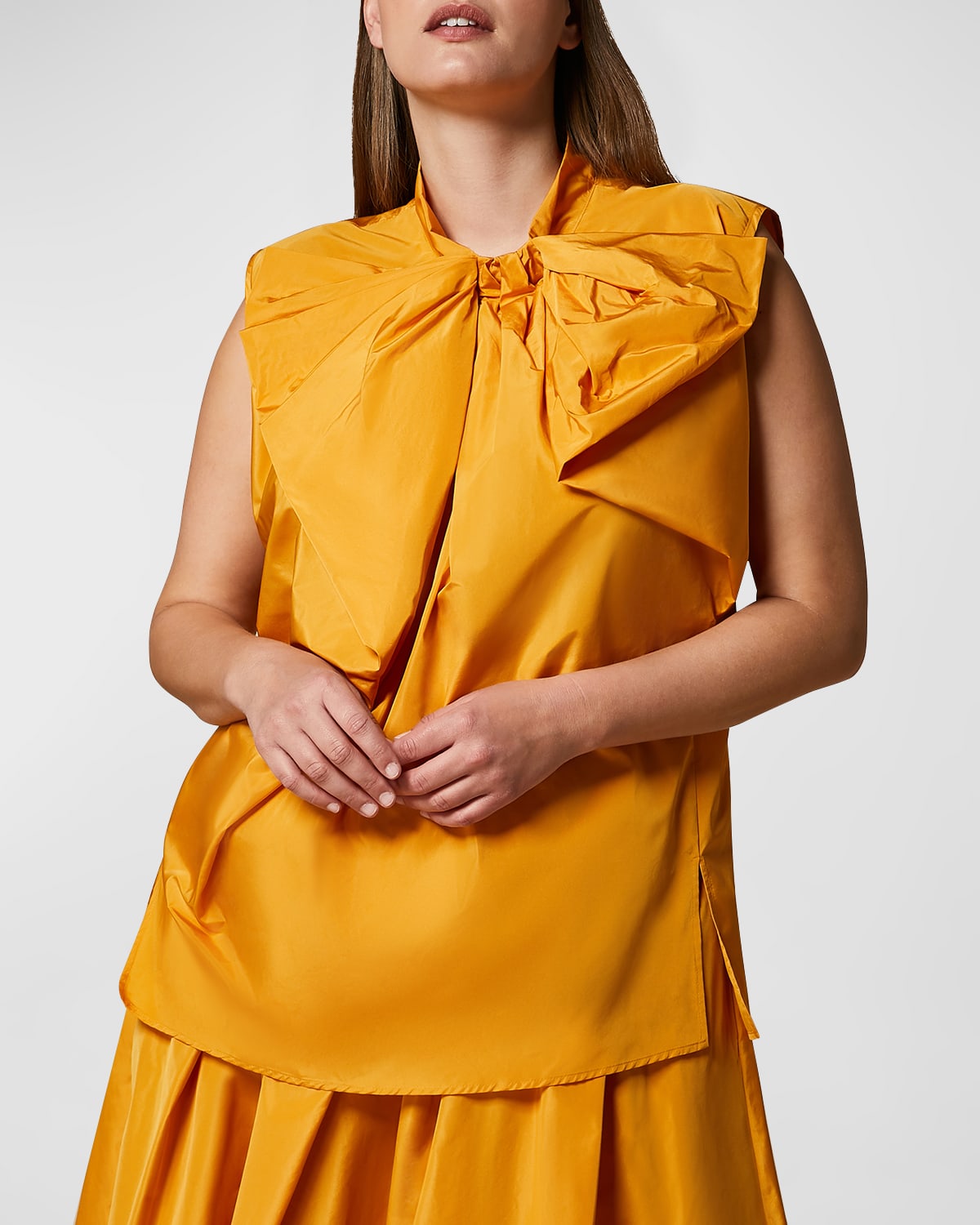 Marina Rinaldi Plus Size Finish Bow-front Taffeta Top In Gold