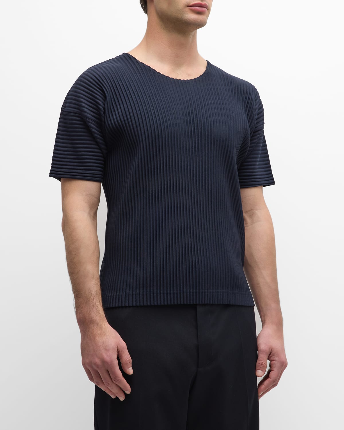 Shop Issey Miyake Men's Basics Short-sleeve Pleated Shirt In Navy