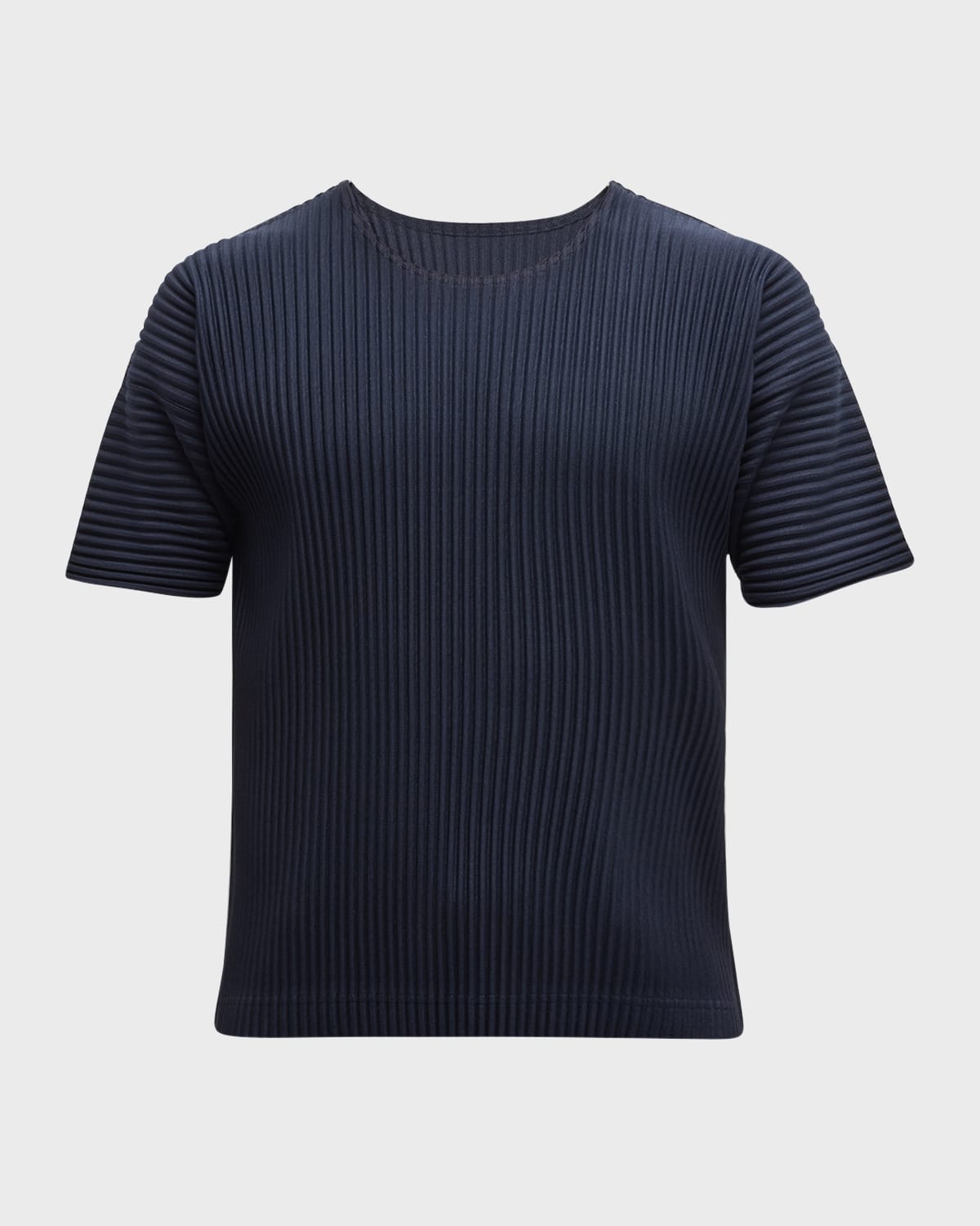 Shop Issey Miyake Men's Basics Short-sleeve Pleated Shirt In Navy