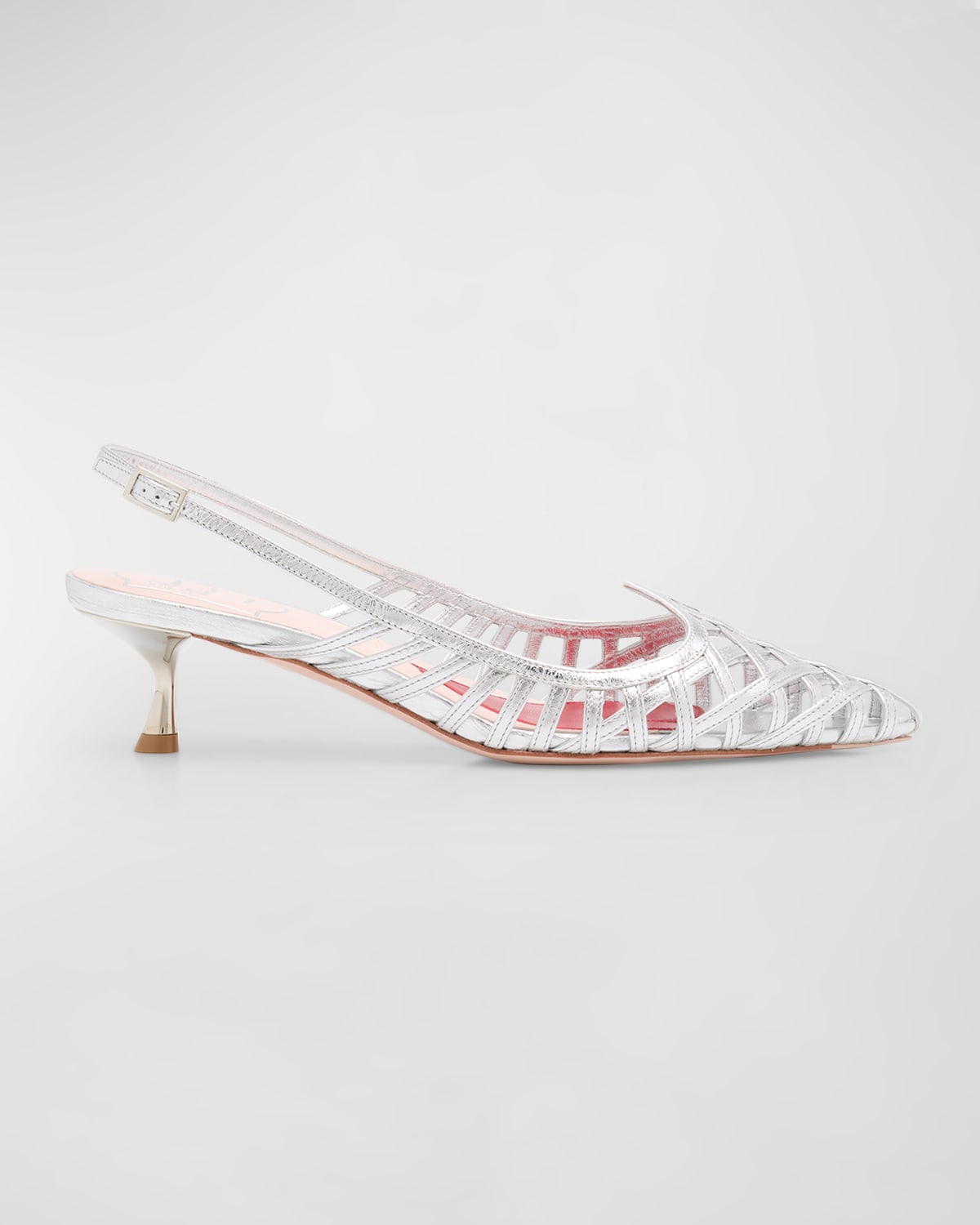 Shop Roger Vivier I Love Vivier Metallic Caged Slingback Pumps In Argento